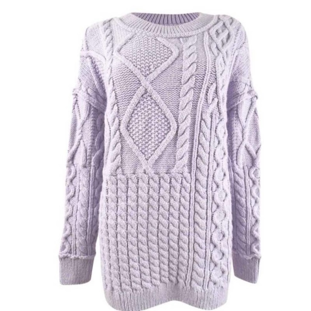 Free People Women's Leslie Cable Knit Oversize Sweater Size Small-Frost Lavender